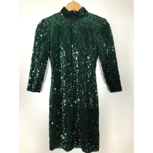 Donna Morgan Sequin Dress Sheath Green 2 - Picture 2 of 10
